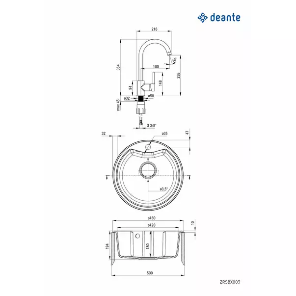 Set chiuveta bucatarie si baterie Deante Solis finisaj negru-grafit 48cm [2]