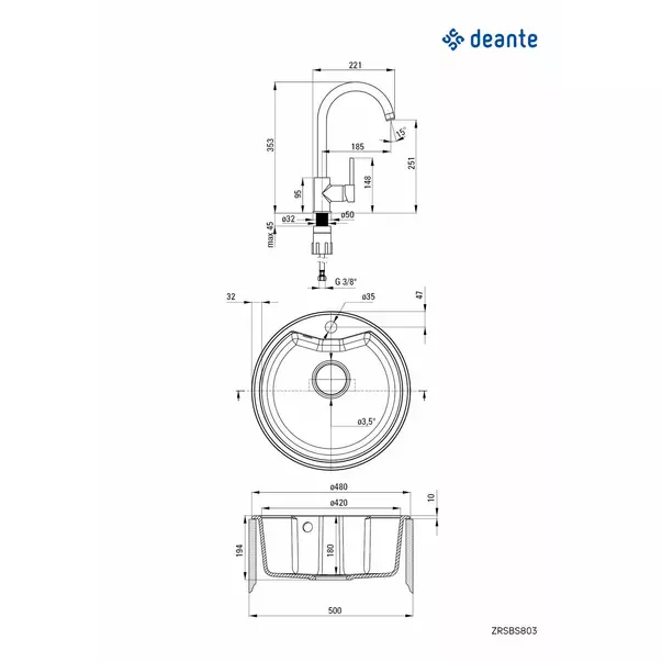 Set chiuveta bucatarie si baterie Deante Solis finisaj gri-metalic 48cm [2]