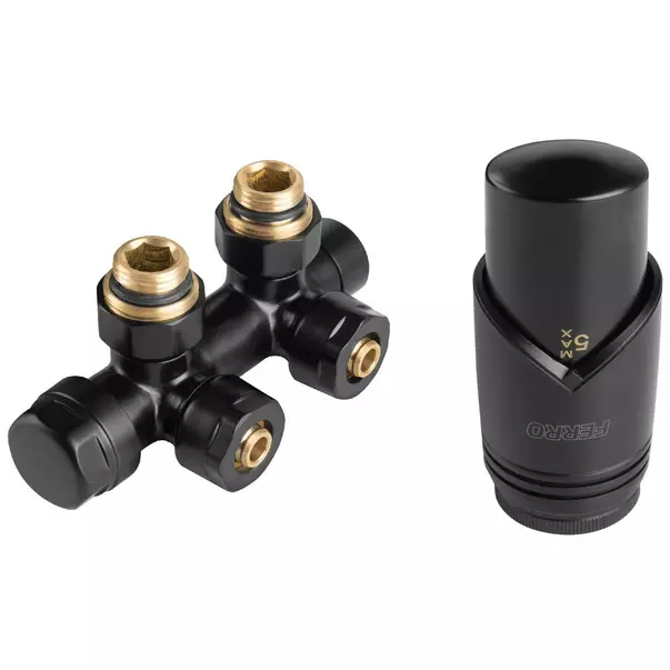 Set robinet coltar termostatic decorativ dublu integrat 3/4”x1/2” Ferro negru [1]