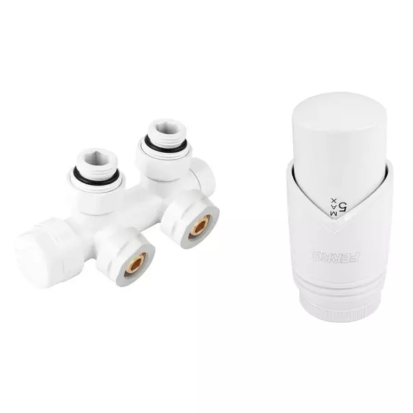 Set robinet coltar termostatic decorativ dublu integrat 3/4”x1/2” Ferro alb [1]