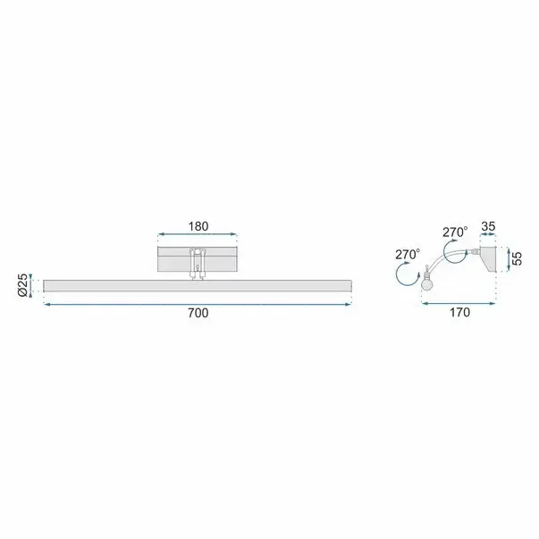Aplica baie Rea 9w 70 cm gri APP366-1W [8]