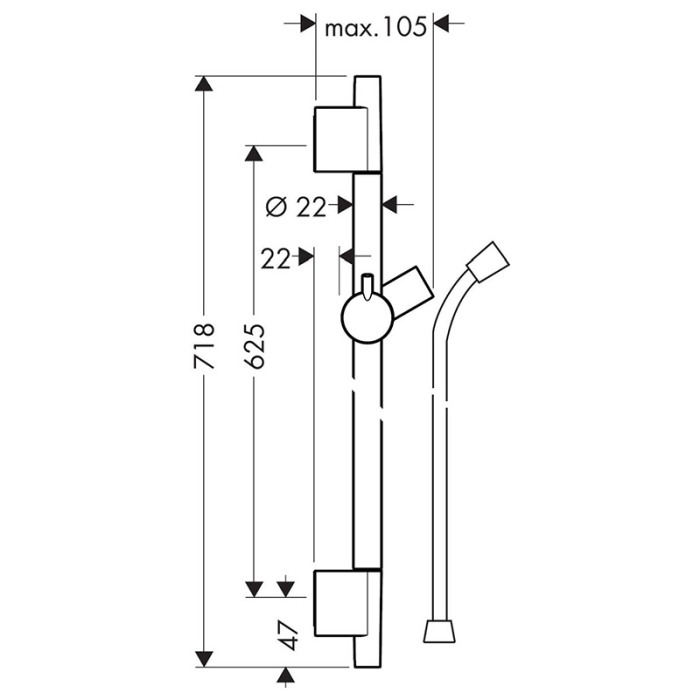 Bara de dus, Hansgrohe, Unica S Puro, cu furtun, 65 cm, auriu lucios [2]