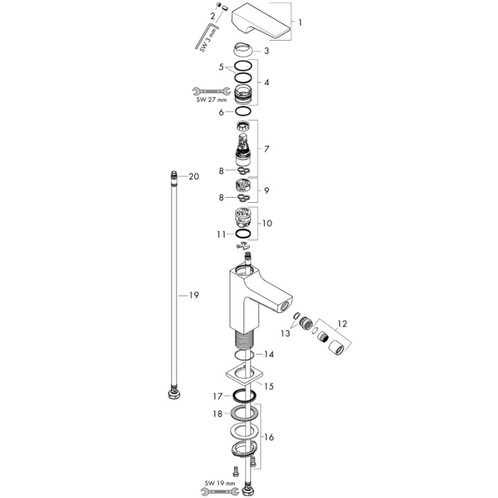 Baterie bideu cu ventil click-clack, Hansgrohe, Metropol, crom [4]