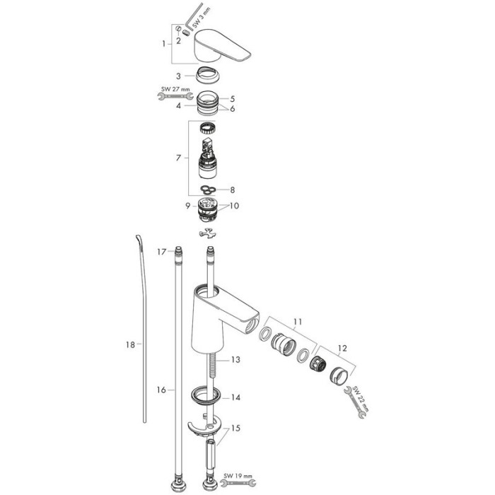 Baterie bideu cu ventil Hansgrohe, Talis E, bronz periat [3]