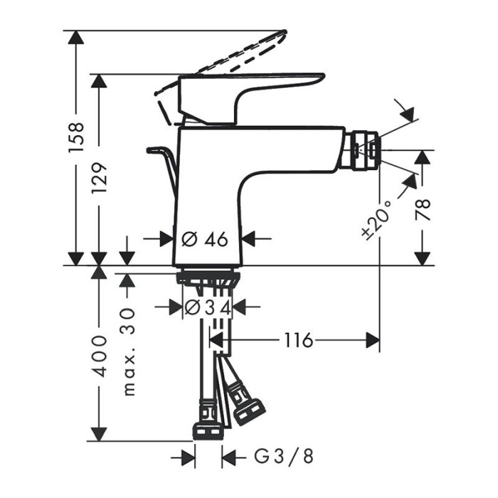 Baterie bideu cu ventil Hansgrohe, Talis E, bronz periat [2]