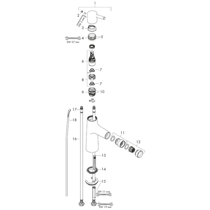 Baterie bideu cu ventil, Hansgrohe, Talis S, crom [4]