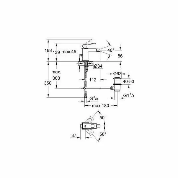 Baterie bideu Grohe Eurocube monocomanda crom lucios [2]