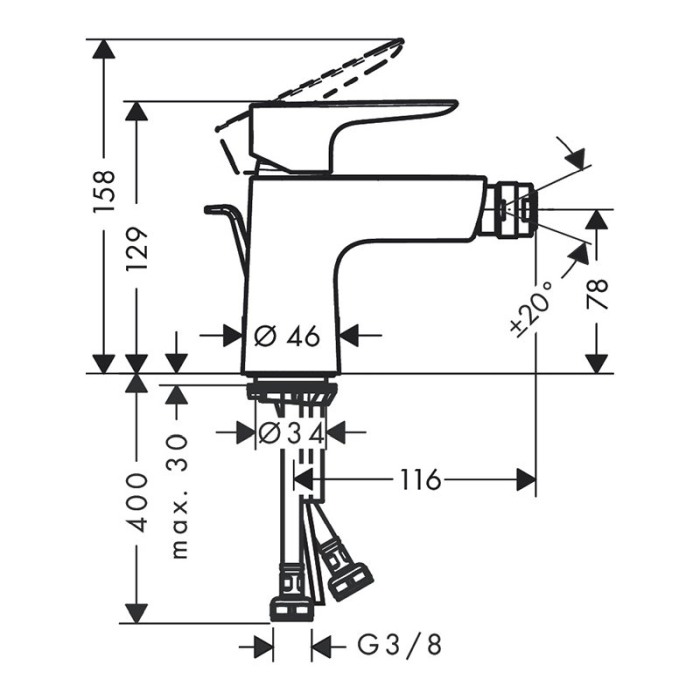 Baterie bideu, Hansgrohe, Talis E, negru cromat periat [2]