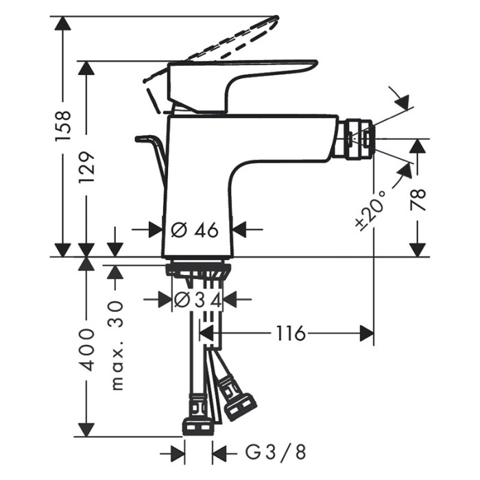 Baterie bideu, Hansgrohe, Talis E, negru mat [2]