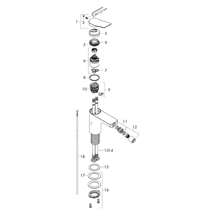 Baterie bideu, Hansgrohe, Vivenis, cu ventil, alb mat [4]