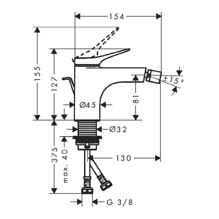 Baterie bideu, Hansgrohe, Vivenis, cu ventil, alb mat [2]