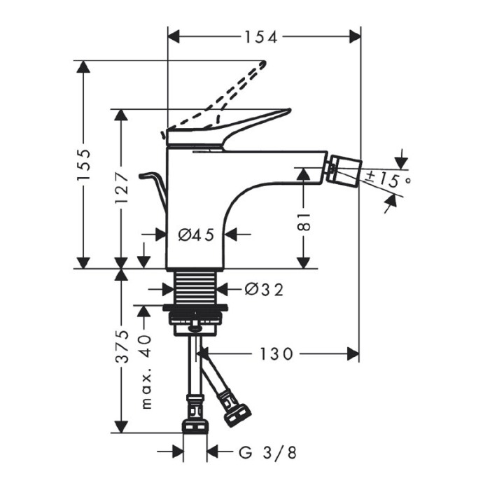 Baterie bideu, Hansgrohe, Vivenis, cu ventil, crom [2]