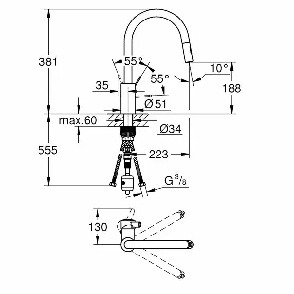 Baterie bucatarie cu dus extractibil Grohe Eurosmart Cosmopolitan crom lucios [2]