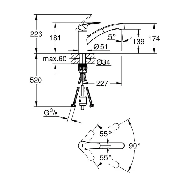 Baterie bucatarie cu dus extractibil Grohe Eurosmart New crom [3]