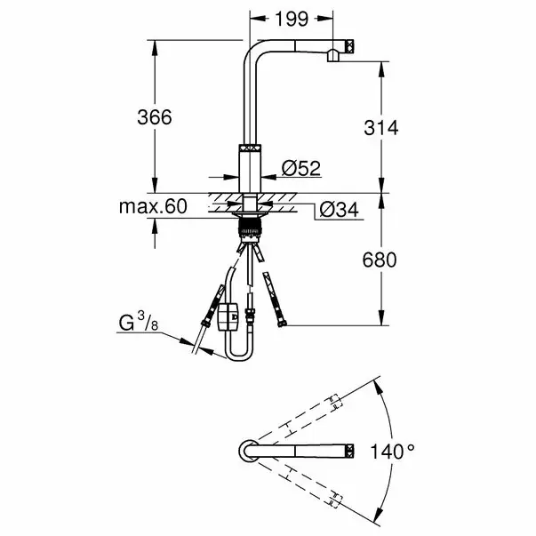 Baterie bucatarie cu dus extractibil Grohe Minta SmartControl inalta [4]