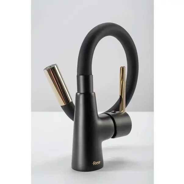 Baterie bucatarie cu pipa flexibila Rea Icon negru - auriu [3]