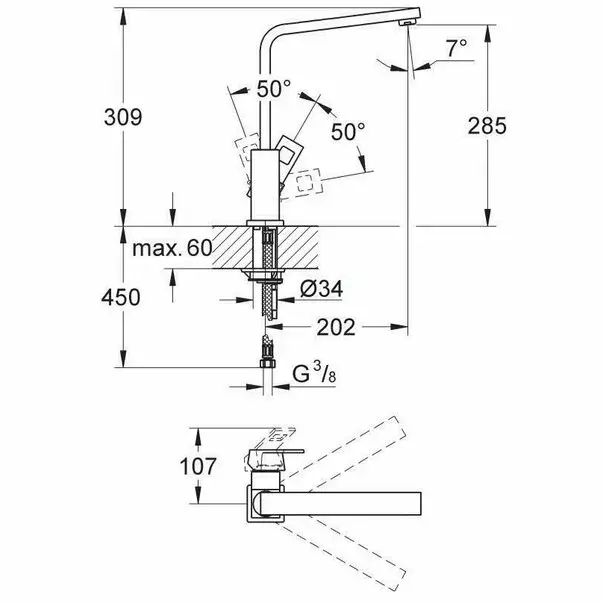 Baterie bucatarie Grohe Eurocube crom lucios [2]