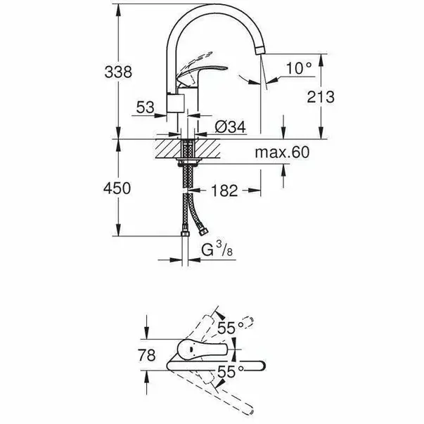 Baterie bucatarie Grohe Eurosmart New cu corp inalt crom lucios [2]