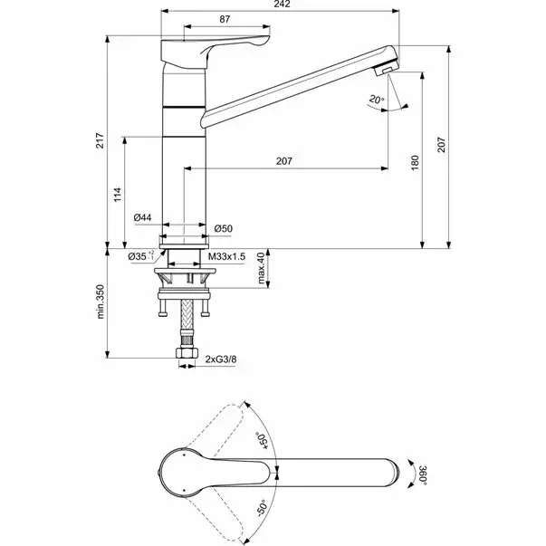 Baterie bucatarie Ideal Standard Alpha cu pipa tubulara inalta [2]