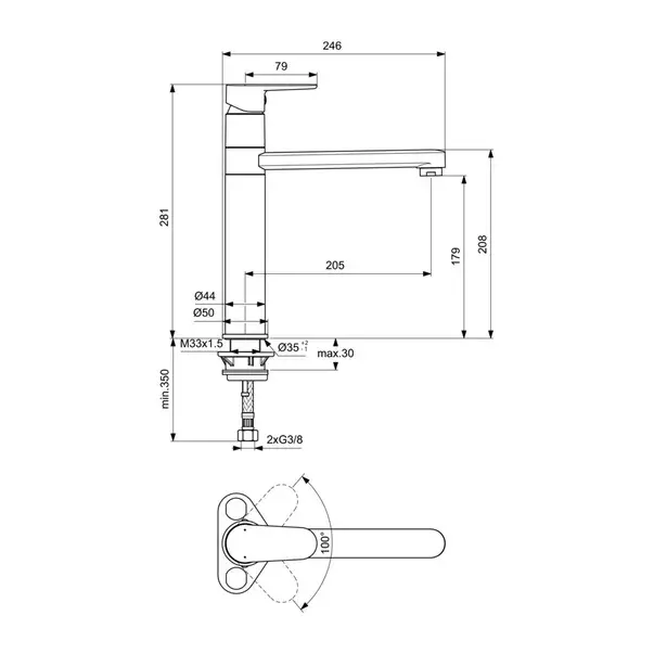 Baterie bucatarie Ideal Standard Cerafine O negru mat cu pipa inalta [2]