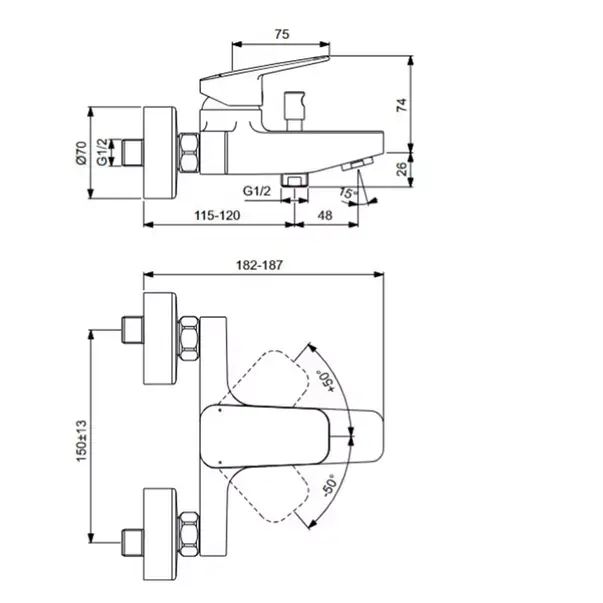 Baterie cada cu monocomanda Ideal Standard Ceraplan BD256AA [4]