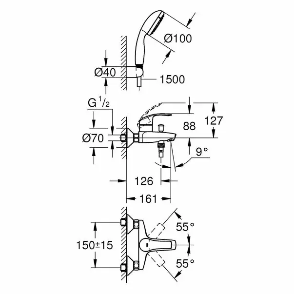 Baterie cada - dus Grohe Eurosmart cu set de dus Tempesta 100 crom [2]