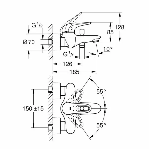 Baterie cada - dus Grohe Eurostyle crom lucios [2]