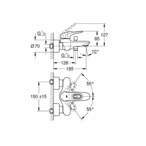 Baterie cada - dus Grohe Eurostyle New alba maner loop [2]