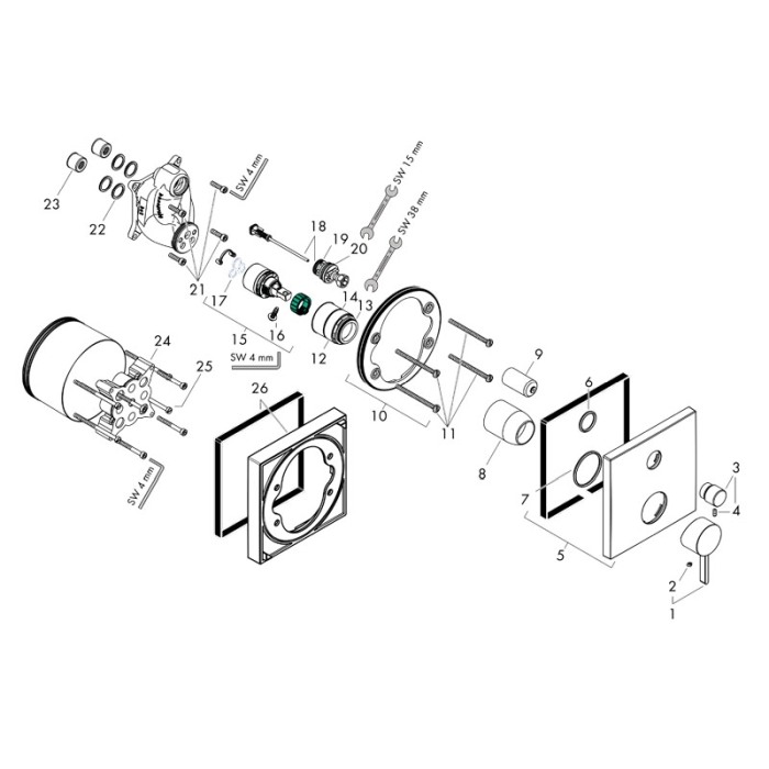 Baterie cada - dus, Hansgrohe, Finoris, incastrata, negru mat [4]