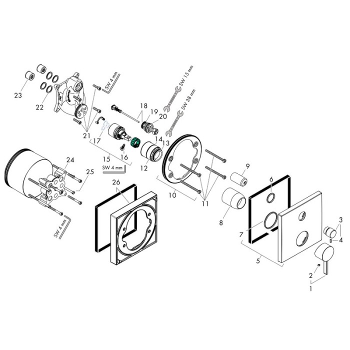 Baterie cada - dus, Hansgrohe, Finors, incastrata, crom [4]