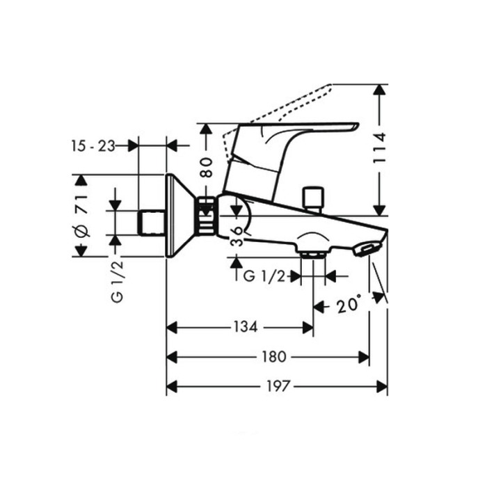 Baterie cada-dus Hansgrohe, Focus E2, fara set, crom [2]