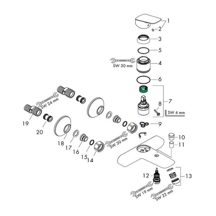Baterie cada-dus, Hansgrohe, Logis, crom [4]