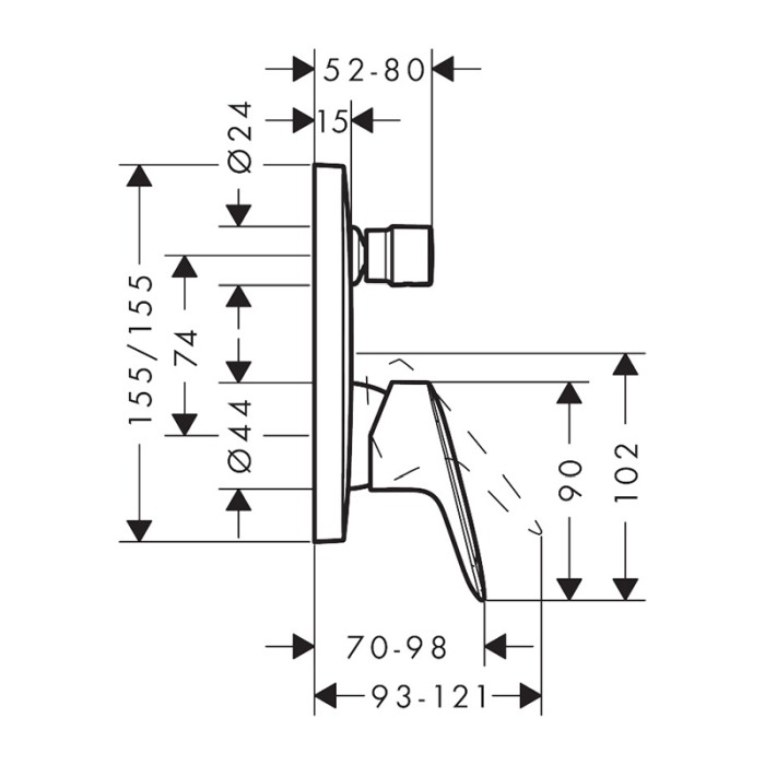 Baterie cada - dus, Hansgrohe, Logis, incastrata, parte vizibila, negru mat [2]