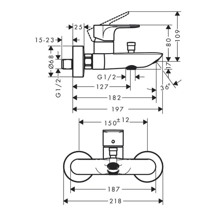 Baterie cada-dus, Hansgrohe, Rebris E, crom [2]