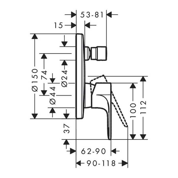 Baterie cada - dus, Hansgrohe, Rebris E, crom [2]
