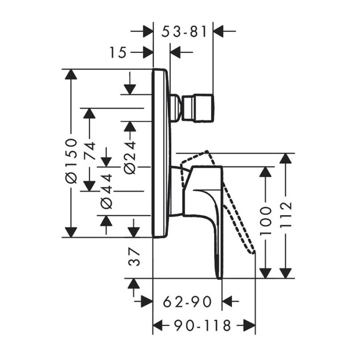 Baterie cada - dus, Hansgrohe, Rebris S, negru mat [2]
