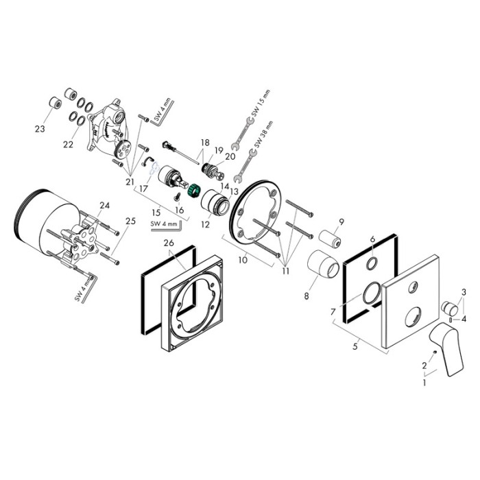 Baterie cada - dus, Hansgrohe, Vivenis, incastrabila, parte vizibila, alb mat [4]