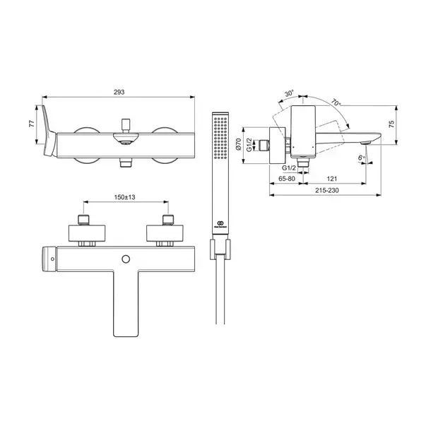 Baterie cada - dus Ideal Standard Atelier Conca crom lucios cu set de dus [9]