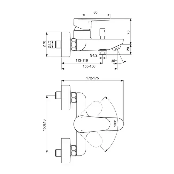 Baterie cada - dus Ideal Standard Cerafine O monocomanda crom lucios [6]