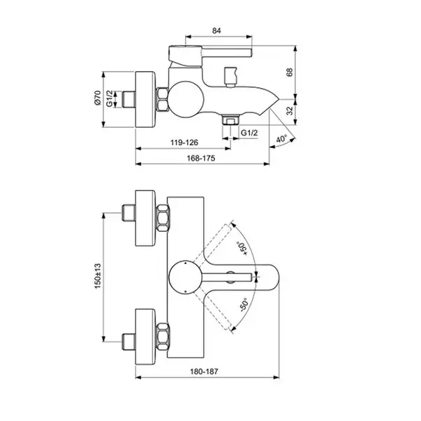 Baterie cada - dus Ideal Standard Ceraline monocomanda negru mat [2]