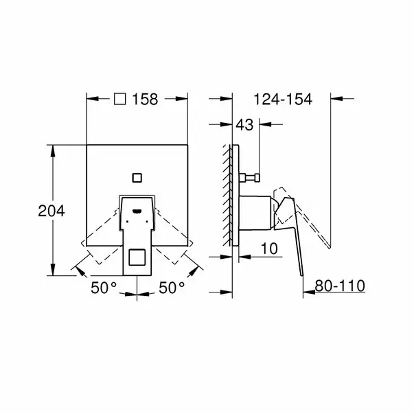 Baterie cada - dus incastrata Grohe Eurocube 2 functii crom [4]