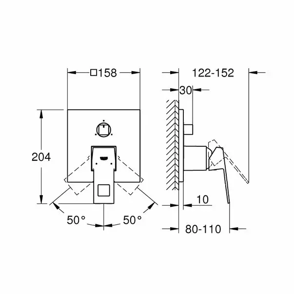 Baterie cada - dus incastrata Grohe Eurocube cu 3 functii crom [4]