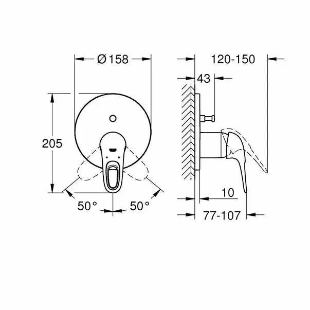 Baterie cada - dus incastrata Grohe Eurostyle 2 iesiri crom [3]