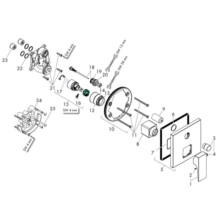 Baterie cada - dus incastrata, Hansgrohe, Metropol, auriu lucios [3]