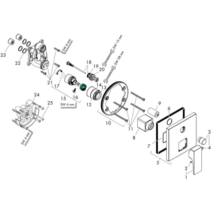 Baterie cada-dus incastrata Hansgrohe, Metropol, crom [4]