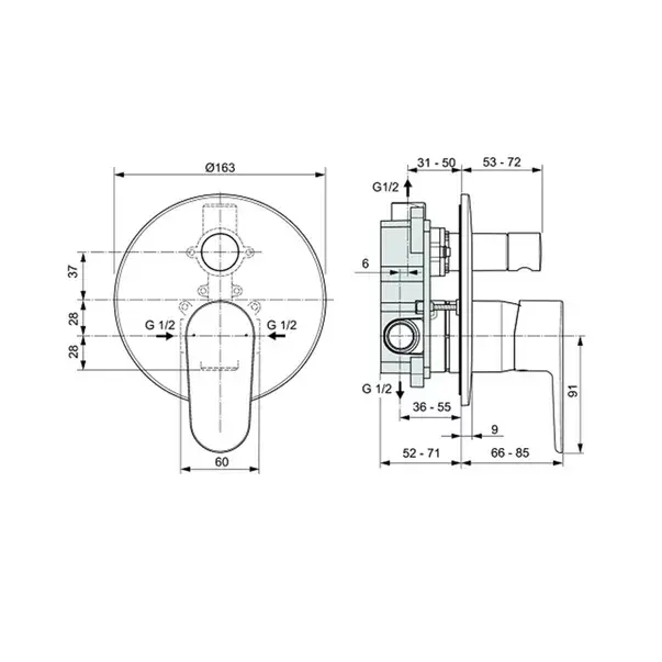 Baterie cada - dus incastrata Ideal Standard Cerafine O negru mat si corp incastrat inclus [2]