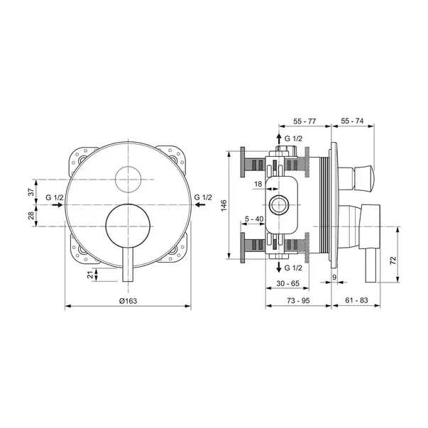 Baterie cada - dus incastrata Ideal Standard Ceraline negru mat cu corp incastrat [7]