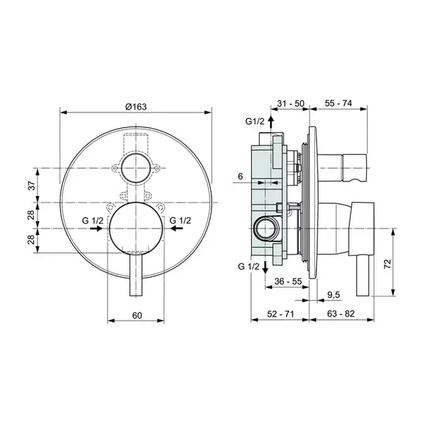 Baterie cada - dus incastrata Ideal Standard Ceraline negru mat si corp incastrat inclus [2]