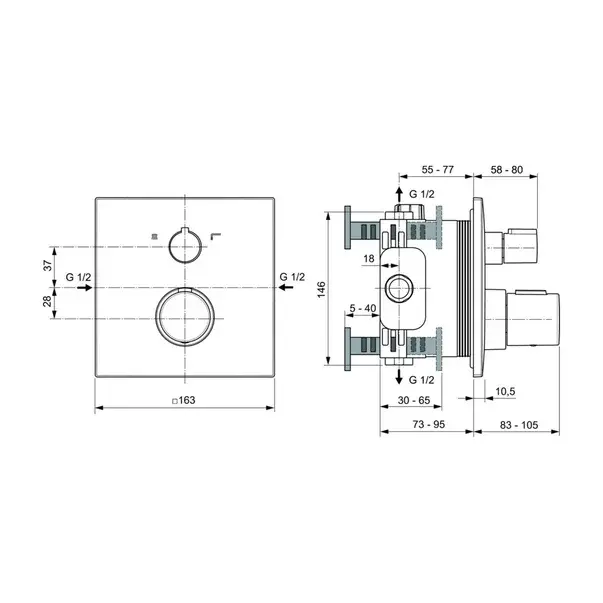 Baterie cada - dus incastrata Ideal Standard Ceratherm C100 negru mat [2]
