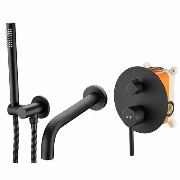 Baterie cada - dus incastrata Rea Lungo negru mat cu set de dus si corp ingropat [3]